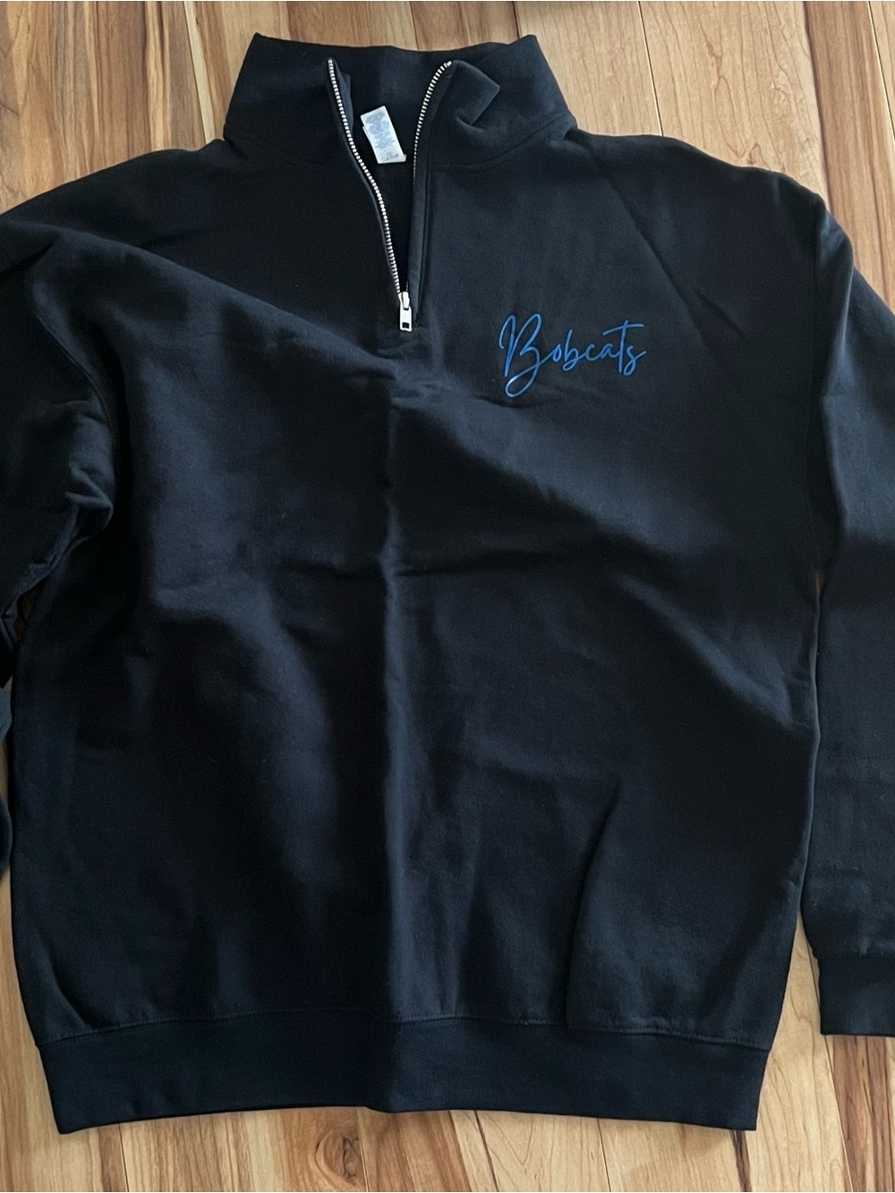 Jerzees Black Quarter-Zip Pullover with Blue "Bobcats" Script